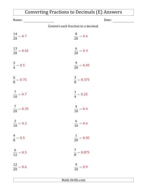 The Converting Fractions to Terminating Decimals (E) Math Worksheet Page 2