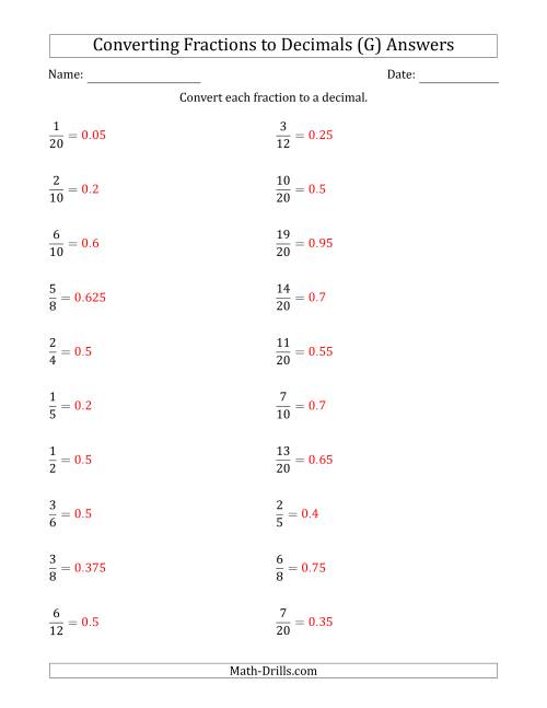 The Converting Fractions to Terminating Decimals (G) Math Worksheet Page 2