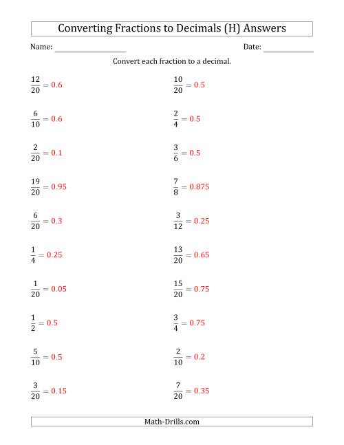 The Converting Fractions to Terminating Decimals (H) Math Worksheet Page 2