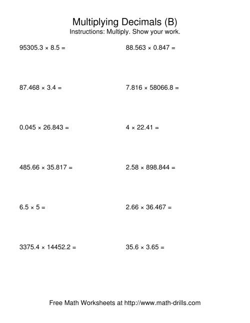 The Random Number of Digits and Random Number of Places (B) Math Worksheet