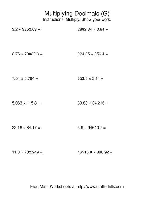 The Random Number of Digits and Random Number of Places (G) Math Worksheet
