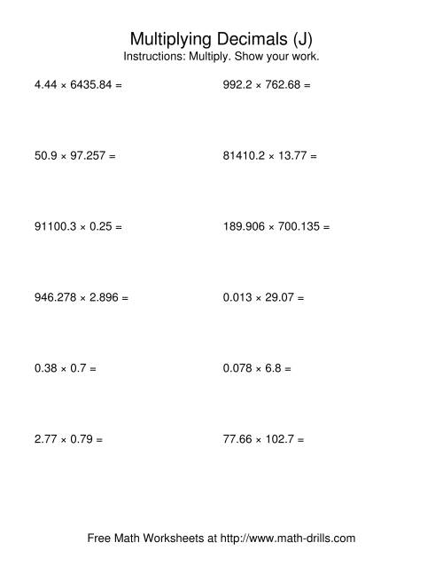 The Random Number of Digits and Random Number of Places (J) Math Worksheet