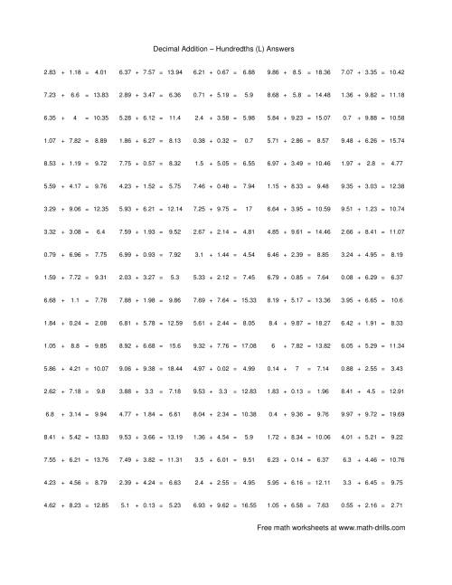 The Adding Hundredths (L) Math Worksheet Page 2