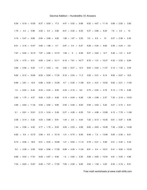 The Adding Hundredths (V) Math Worksheet Page 2
