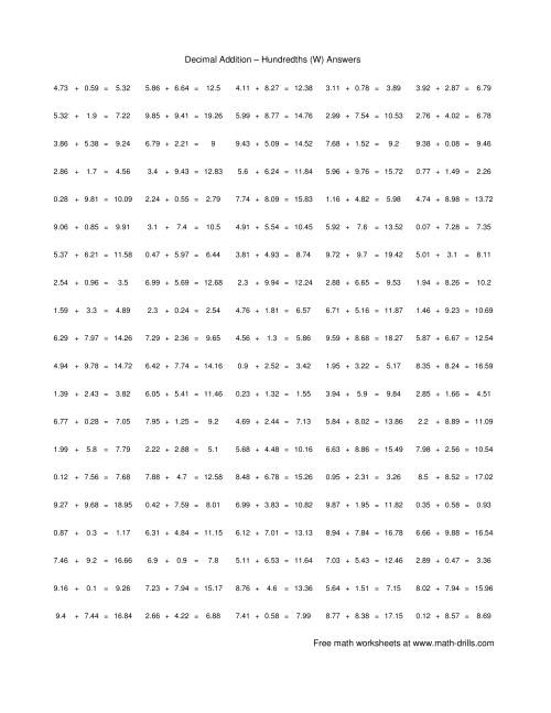 The Adding Hundredths (W) Math Worksheet Page 2