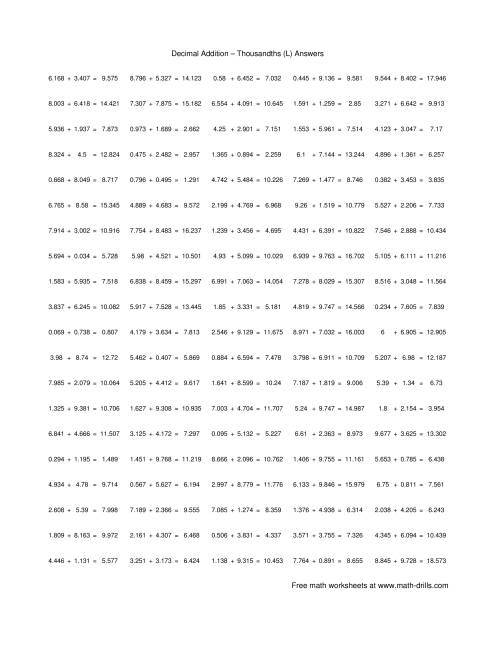 The Adding Thousandths (L) Math Worksheet Page 2
