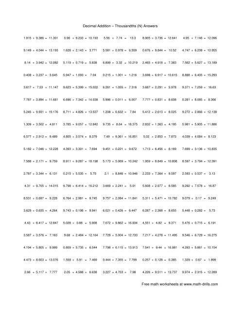 The Adding Thousandths (N) Math Worksheet Page 2