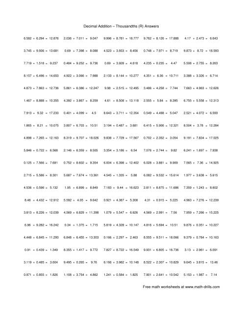 The Adding Thousandths (R) Math Worksheet Page 2