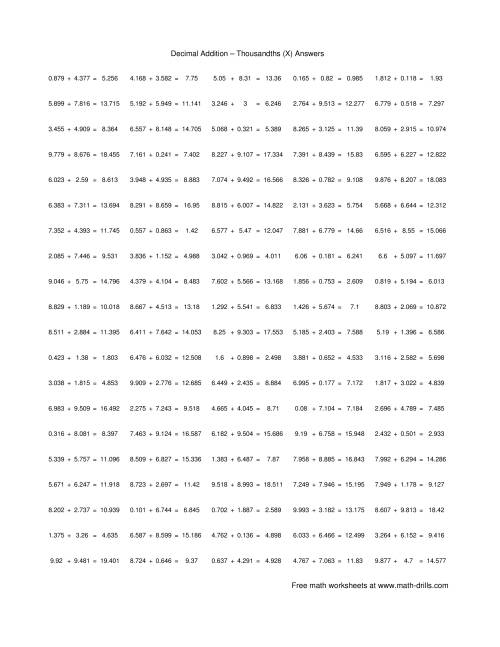 The Adding Thousandths (X) Math Worksheet Page 2