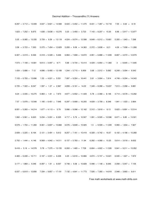 The Adding Thousandths (Y) Math Worksheet Page 2