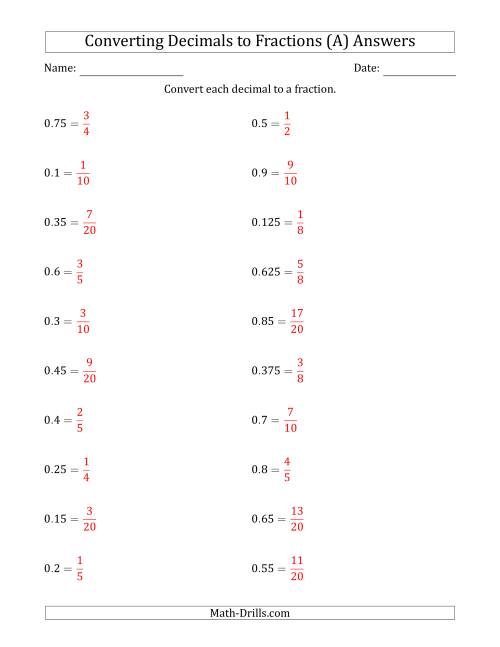 The Converting Terminating Decimals to Fractions (A) Math Worksheet Page 2