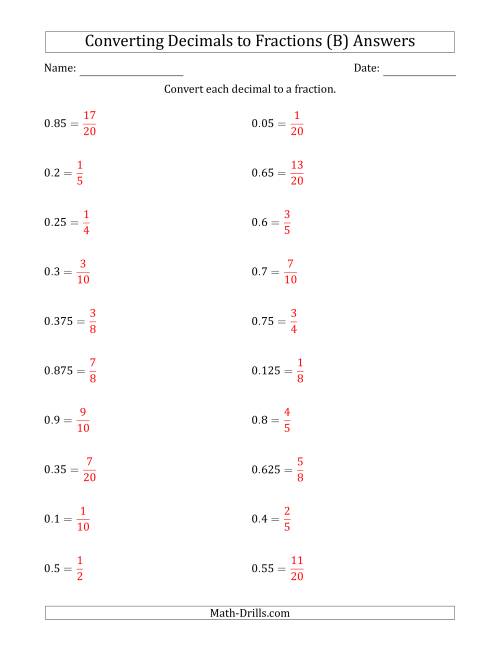 The Converting Terminating Decimals to Fractions (B) Math Worksheet Page 2