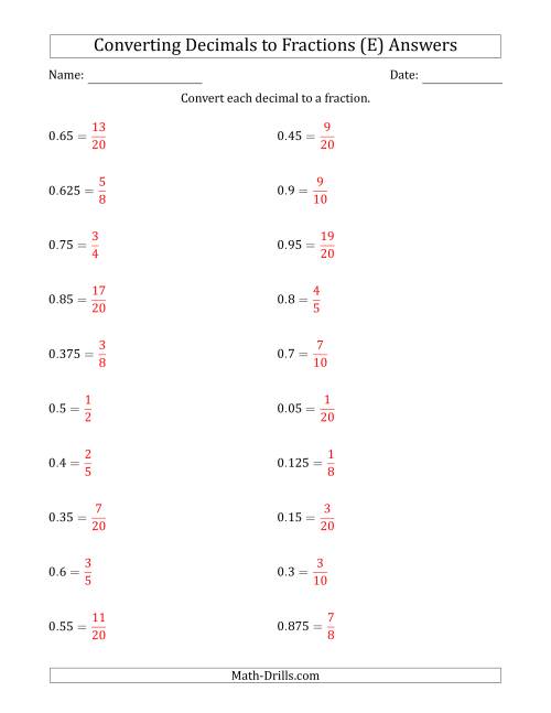 The Converting Terminating Decimals to Fractions (E) Math Worksheet Page 2