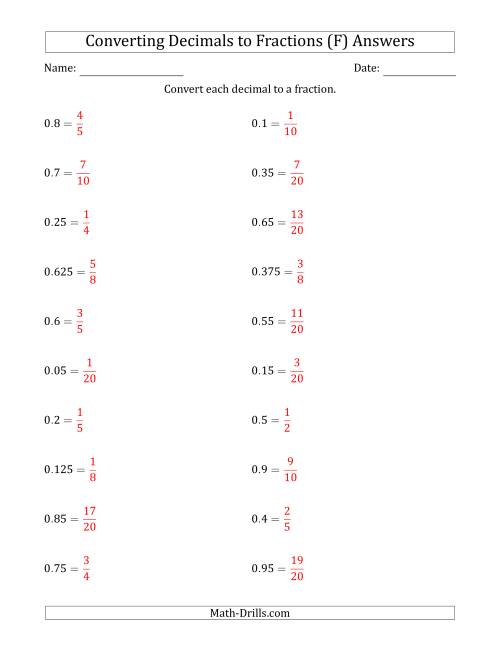 The Converting Terminating Decimals to Fractions (F) Math Worksheet Page 2