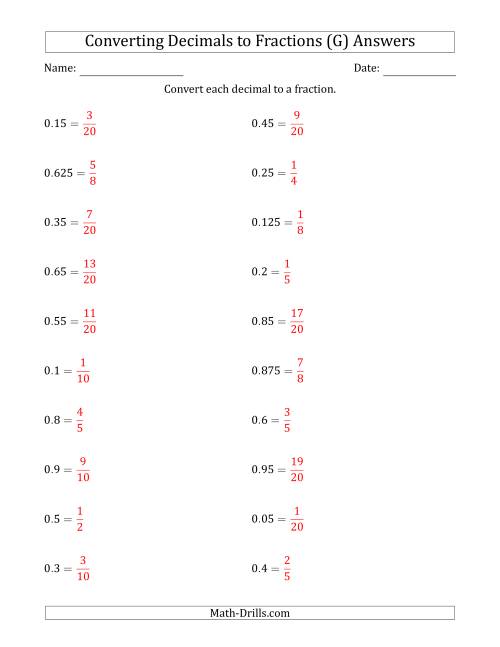 The Converting Terminating Decimals to Fractions (G) Math Worksheet Page 2