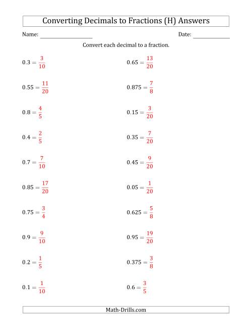 The Converting Terminating Decimals to Fractions (H) Math Worksheet Page 2