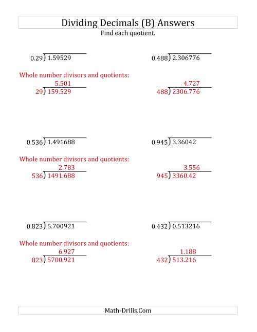 The Dividing Decimals by 3-Digit Thousandths with Larger Quotients (B) Math Worksheet Page 2