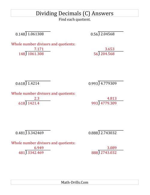 The Dividing Decimals by 3-Digit Thousandths with Larger Quotients (C) Math Worksheet Page 2