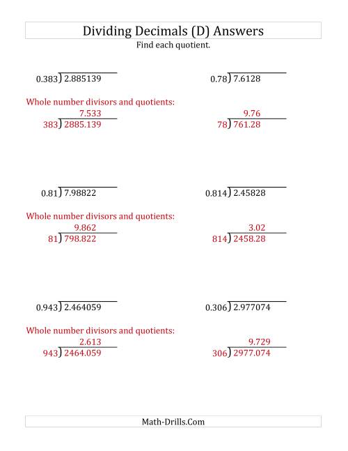 The Dividing Decimals by 3-Digit Thousandths with Larger Quotients (D) Math Worksheet Page 2
