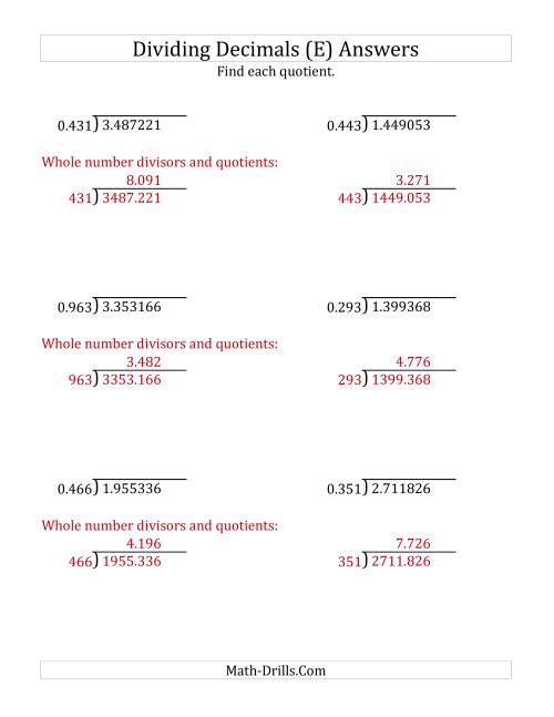 The Dividing Decimals by 3-Digit Thousandths with Larger Quotients (E) Math Worksheet Page 2