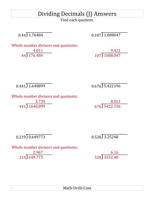 The Dividing Decimals by 3-Digit Thousandths with Larger Quotients (J) Math Worksheet Page 2