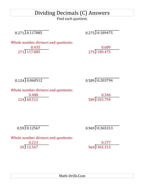 The Dividing Decimals by 3-Digit Thousandths (C) Math Worksheet Page 2