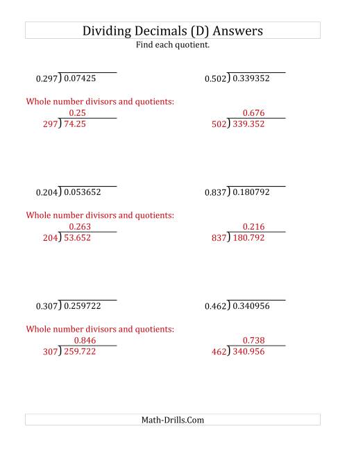 The Dividing Decimals by 3-Digit Thousandths (D) Math Worksheet Page 2