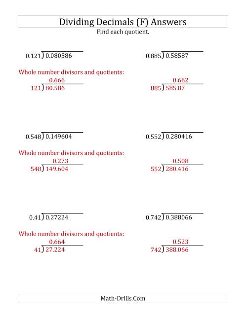 The Dividing Decimals by 3-Digit Thousandths (F) Math Worksheet Page 2