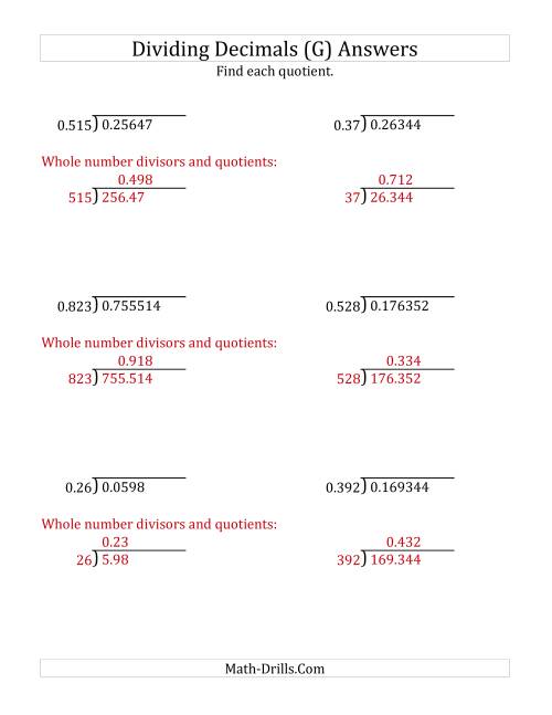 The Dividing Decimals by 3-Digit Thousandths (G) Math Worksheet Page 2