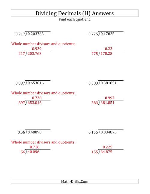 The Dividing Decimals by 3-Digit Thousandths (H) Math Worksheet Page 2