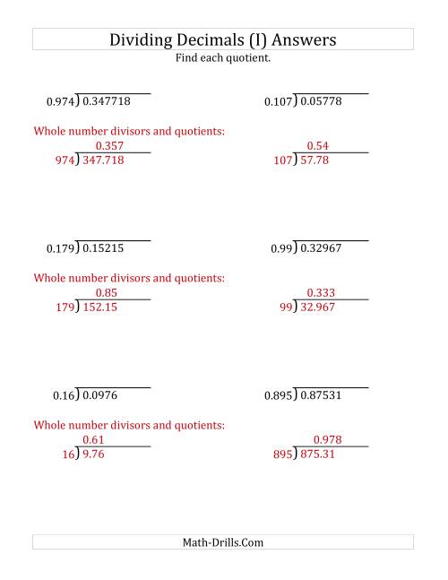 The Dividing Decimals by 3-Digit Thousandths (I) Math Worksheet Page 2