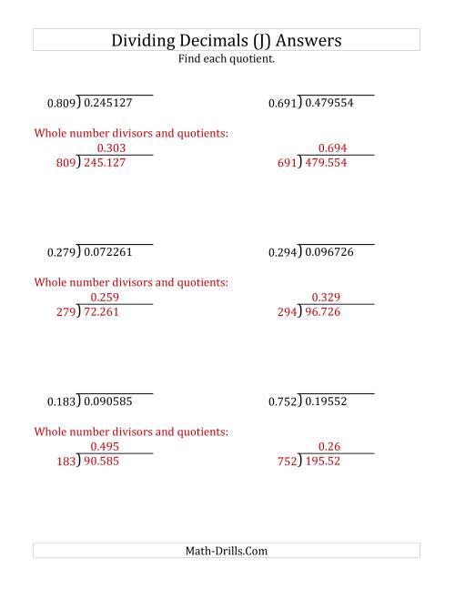 The Dividing Decimals by 3-Digit Thousandths (J) Math Worksheet Page 2