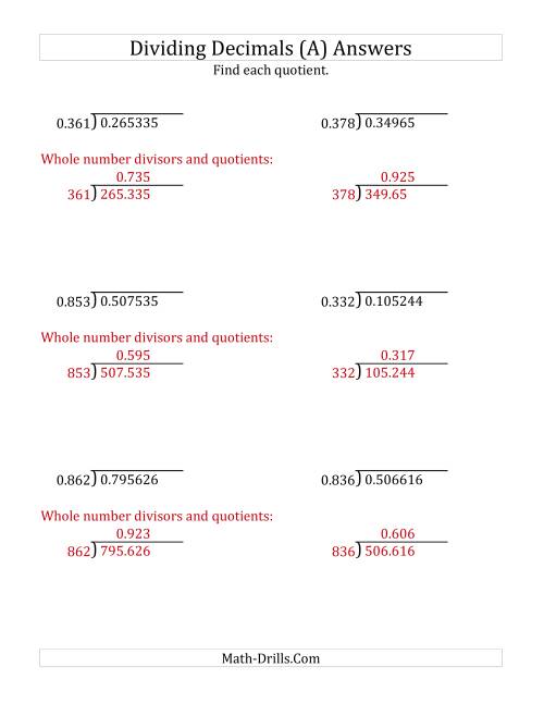 The Dividing Decimals by 3-Digit Thousandths (All) Math Worksheet Page 2