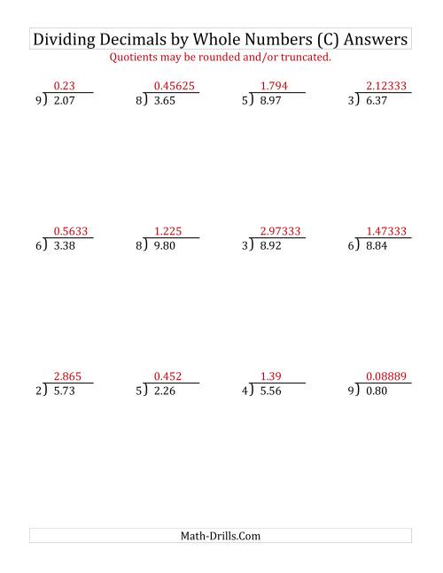 The Dividing Hundredths by a Whole Number (C) Math Worksheet Page 2