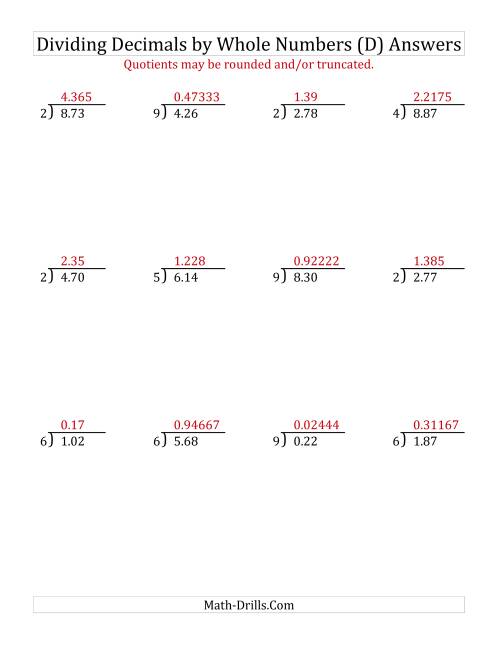 The Dividing Hundredths by a Whole Number (D) Math Worksheet Page 2