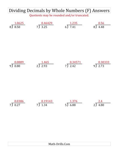 The Dividing Hundredths by a Whole Number (F) Math Worksheet Page 2