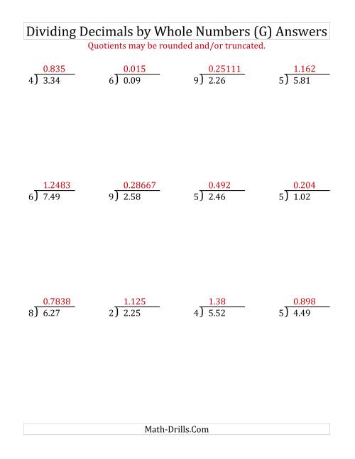 The Dividing Hundredths by a Whole Number (G) Math Worksheet Page 2