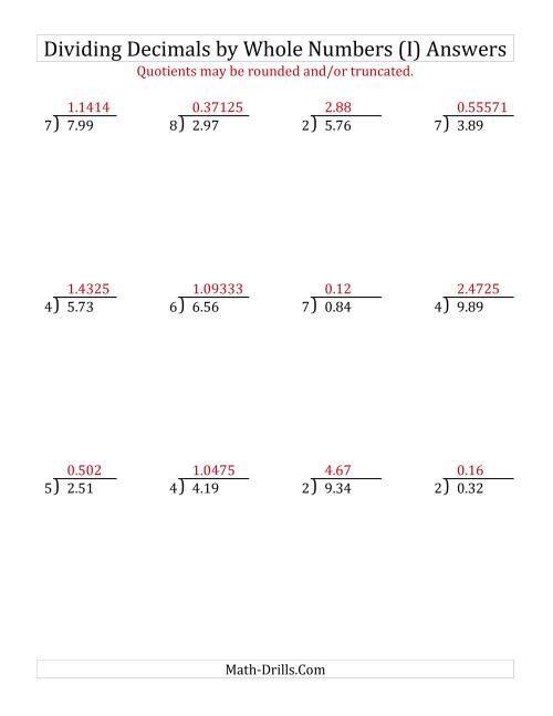 The Dividing Hundredths by a Whole Number (I) Math Worksheet Page 2