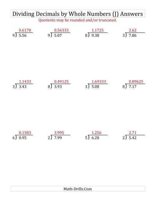 The Dividing Hundredths by a Whole Number (J) Math Worksheet Page 2