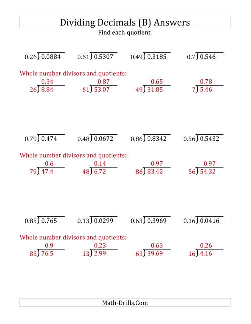 The Dividing Decimals by 2-Digit Hundredths (B) Math Worksheet Page 2