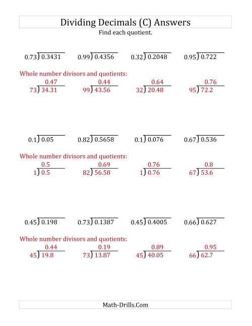 The Dividing Decimals by 2-Digit Hundredths (C) Math Worksheet Page 2