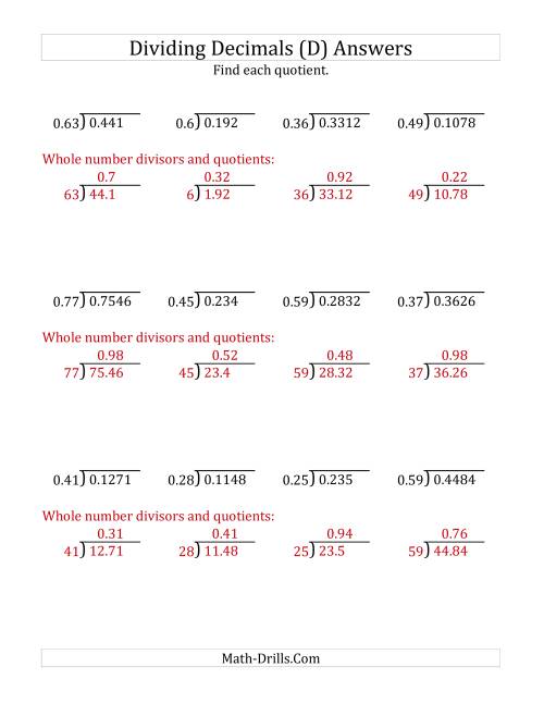 The Dividing Decimals by 2-Digit Hundredths (D) Math Worksheet Page 2