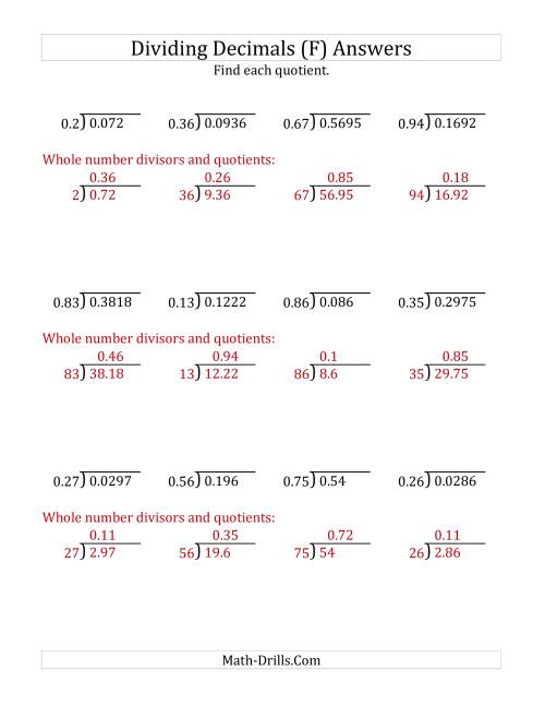 The Dividing Decimals by 2-Digit Hundredths (F) Math Worksheet Page 2