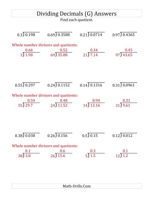 The Dividing Decimals by 2-Digit Hundredths (G) Math Worksheet Page 2