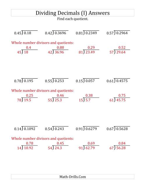 The Dividing Decimals by 2-Digit Hundredths (I) Math Worksheet Page 2