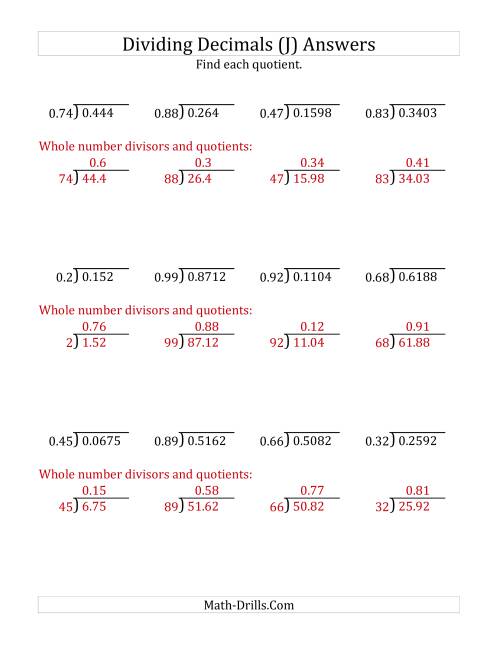 The Dividing Decimals by 2-Digit Hundredths (J) Math Worksheet Page 2
