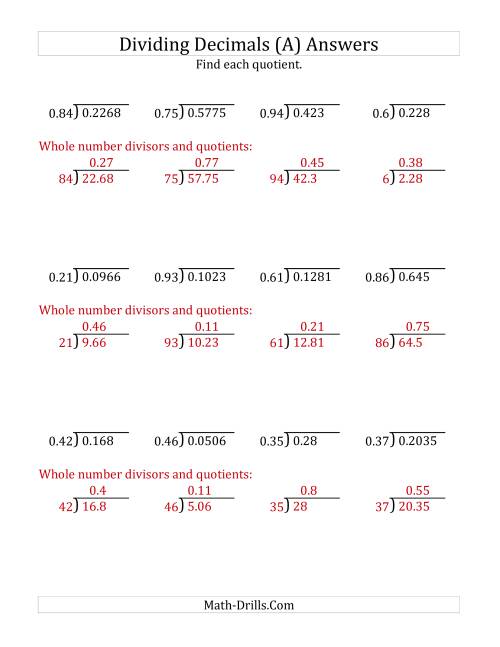 The Dividing Decimals by 2-Digit Hundredths (All) Math Worksheet Page 2