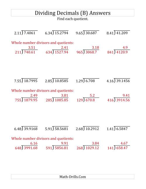 The Dividing Decimals by 3-Digit Hundredths (B) Math Worksheet Page 2