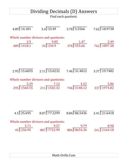 The Dividing Decimals by 3-Digit Hundredths (D) Math Worksheet Page 2