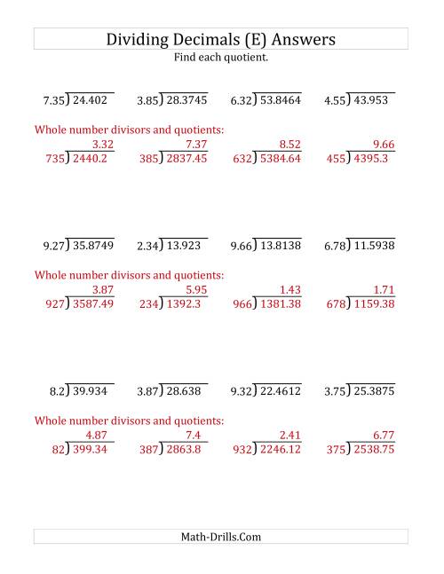 The Dividing Decimals by 3-Digit Hundredths (E) Math Worksheet Page 2